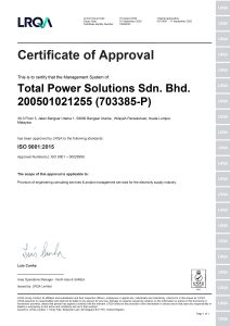 ISO 9001:2015 certification by Llyod’s Register