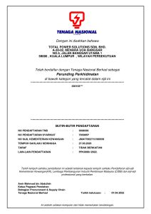 Tenaga Nasional Berhad – TNB registered vendor